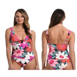 La Blanca Knot-Trim Tankini High-Waist Tummy Control BIkini 2 Piece Size 4 NWT